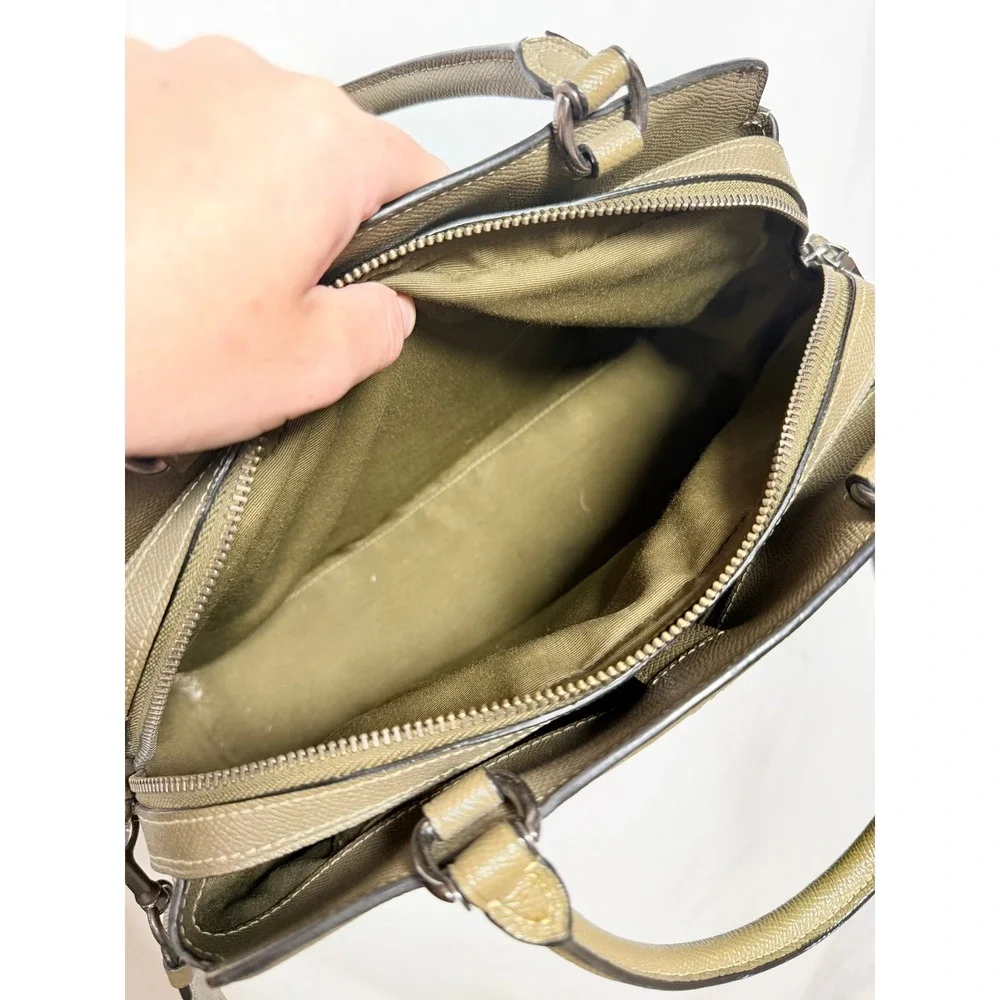 COACH Mini Lillie Carryall Crossgrain Leather Satchel Crossbody Dark Olive Green